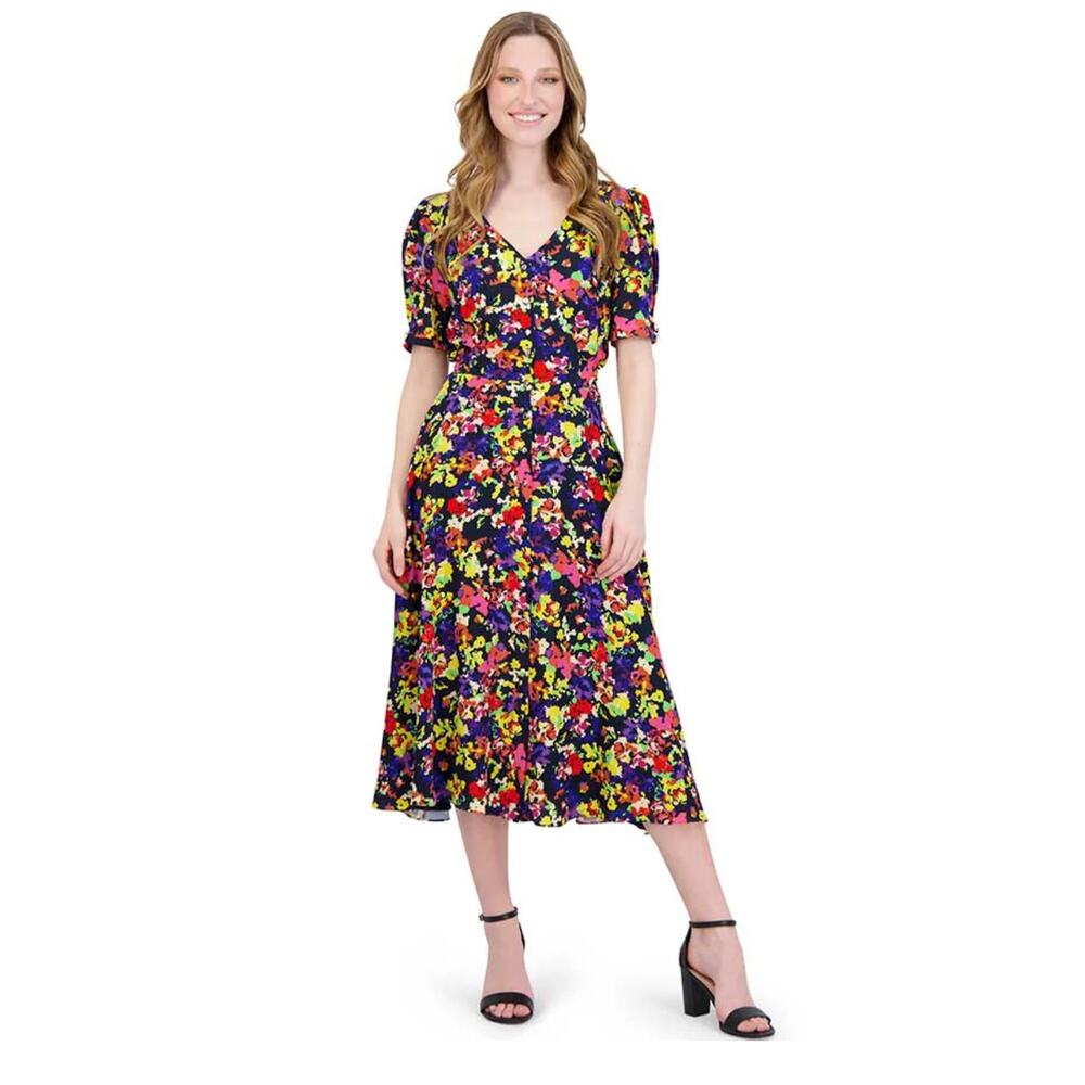 Julia Jordan Short Sleeve V-Neck Button Midi Dress Size 8 - Picture 1 of 10